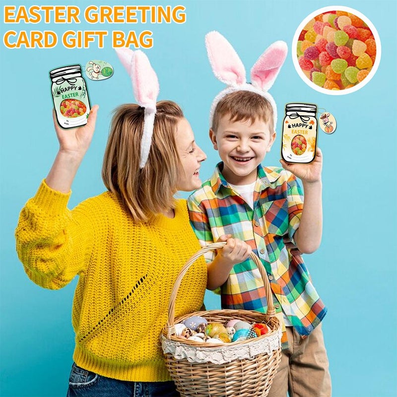 20PC Easter Day Cards for Kids School,DIY Mason Jar EasterGift with Treat Bags,Funny Easter Candy Exchange Cards,DIY EasterBasket Stuffers Party Favors for Kids，Classroom Egg Hunt Games Gift Supplies - Image 2